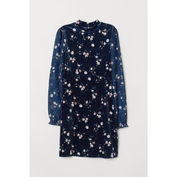 H&M Floral Patterned Velvet Mini Dress - Picture 2 of 4
